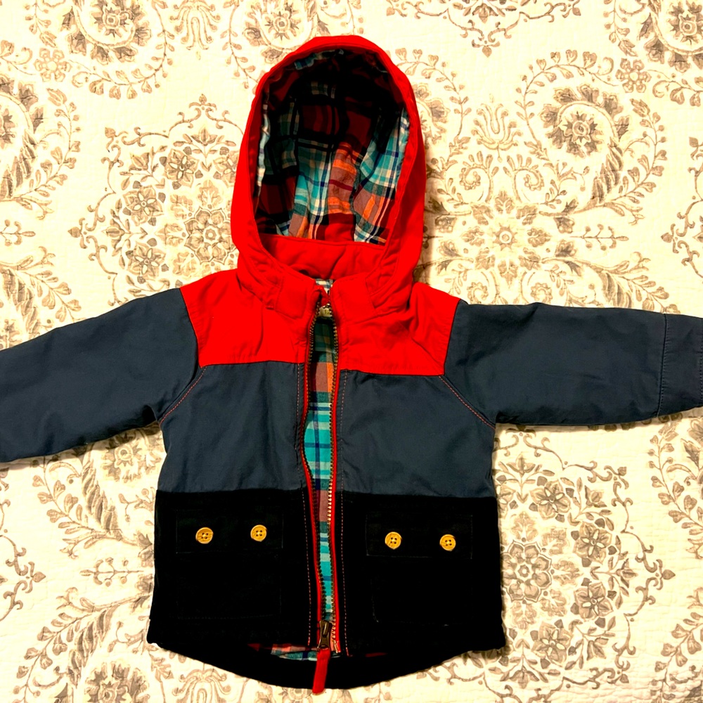 Oshkosh Genuine Kids colorblock removable hood zip jacket Sz 12months